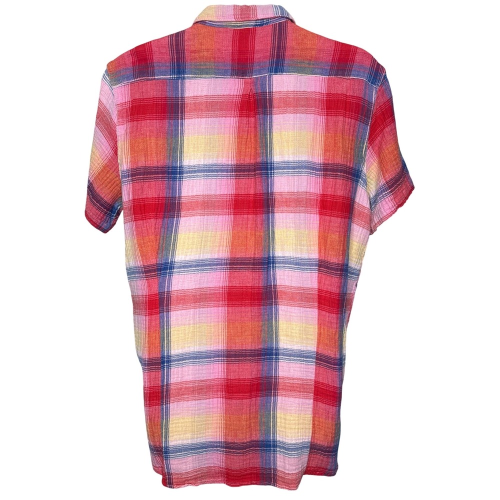 Vermont Country Store Mens Red Plaid Double Gauze Cotton Short Sleeve Shirt Sz L - Picture 2 of 7